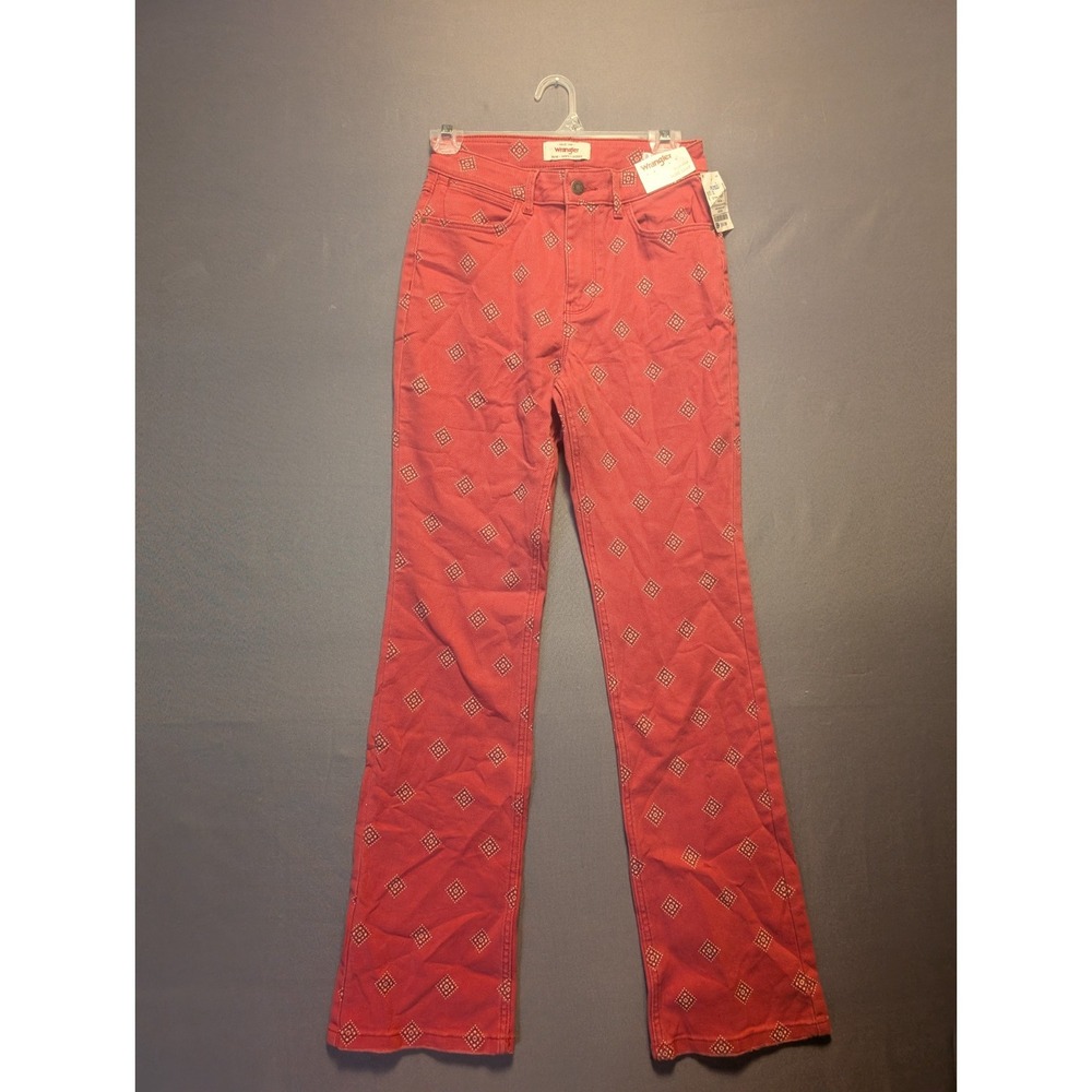 Wrangler Bold Bootcut Jeans Women's 2x32 Red Diamond Print Denim High-Rise Boho